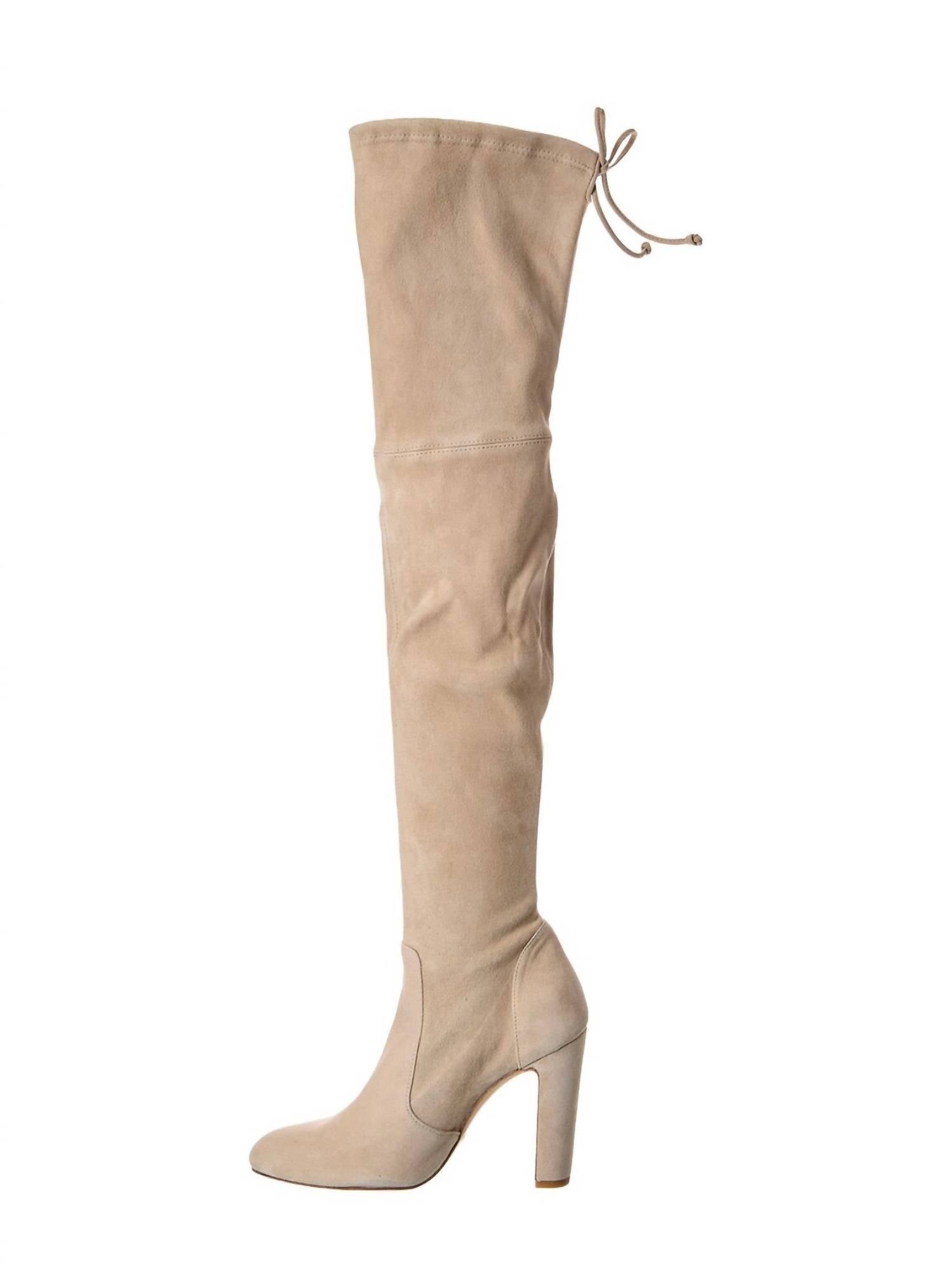 STUART WEITZMAN Women's Vidaland 100 Suede Over-the Knee Boot in tan - women's shoe - detail view