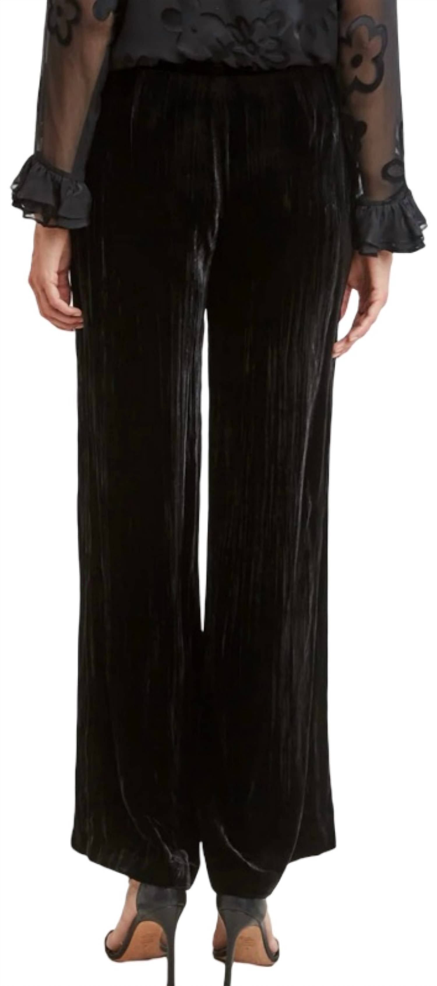 Venti6 - Women's Velvet Elastic Waist Back Trim Pants
