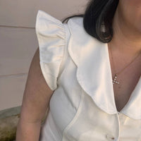 Voy - Scallop Collar Button Front Canvas Dress