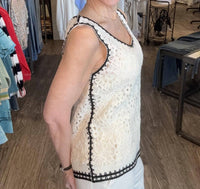 CHARLIE B Sleeveless Crochet Blouse in natural - women's blouse - detail view