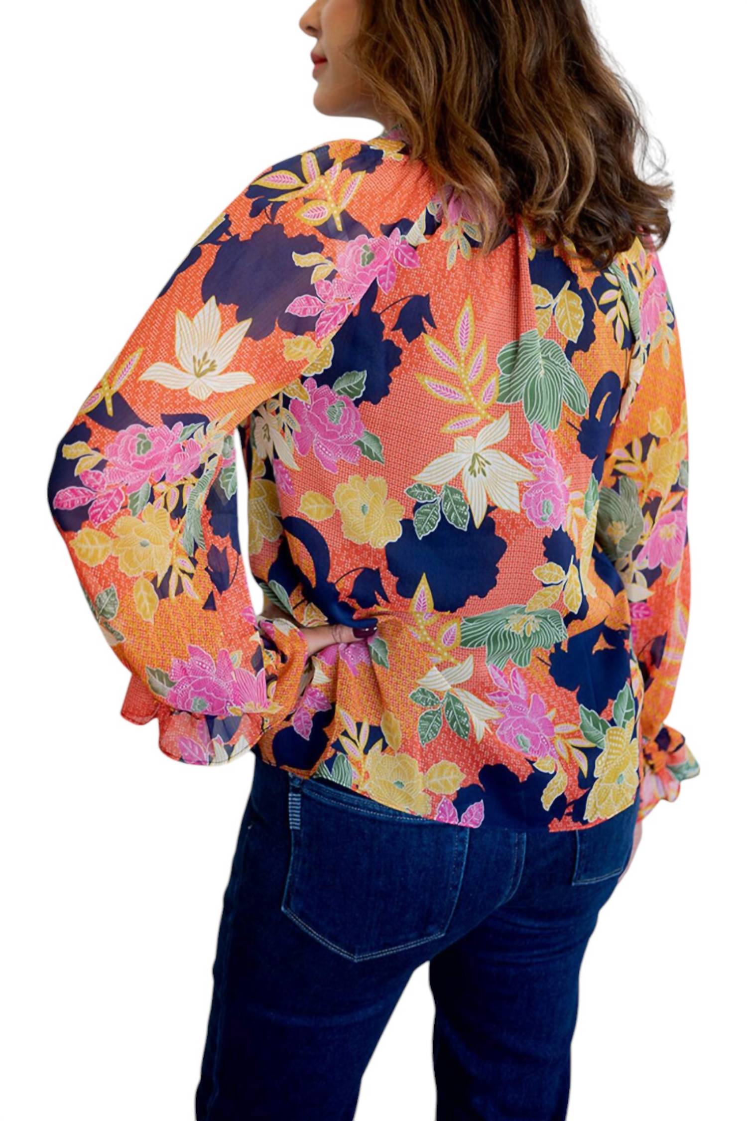 Fate - Long Sleeve Tie Neck Floral Print Top
