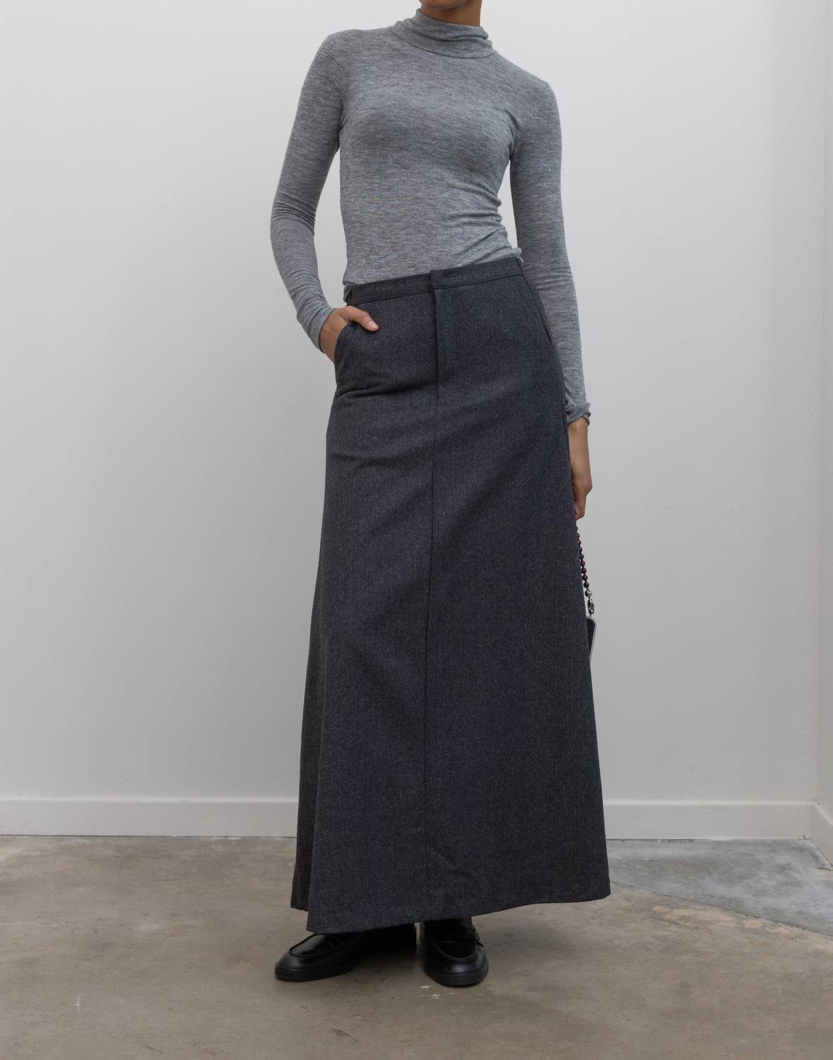 Collective Herringbone Tailored Maxi Skirt in charcoal - women's skirt - detail view