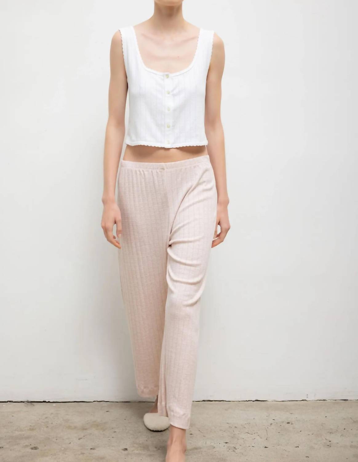 Leset - Pointelle Crop Wide Leg Pants