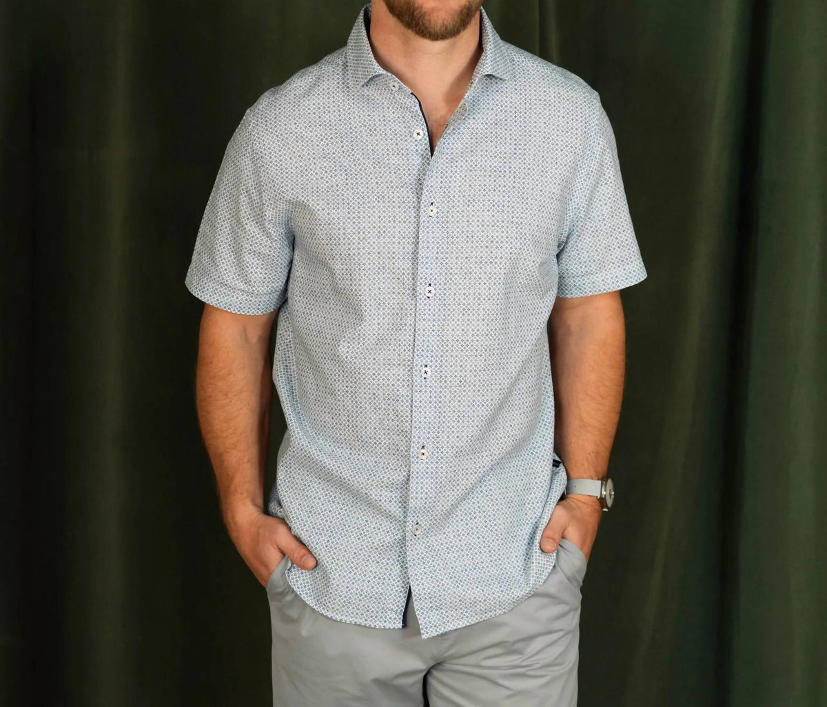 Stone Rose - Men's Buonasera Geo Print Linen Shirt