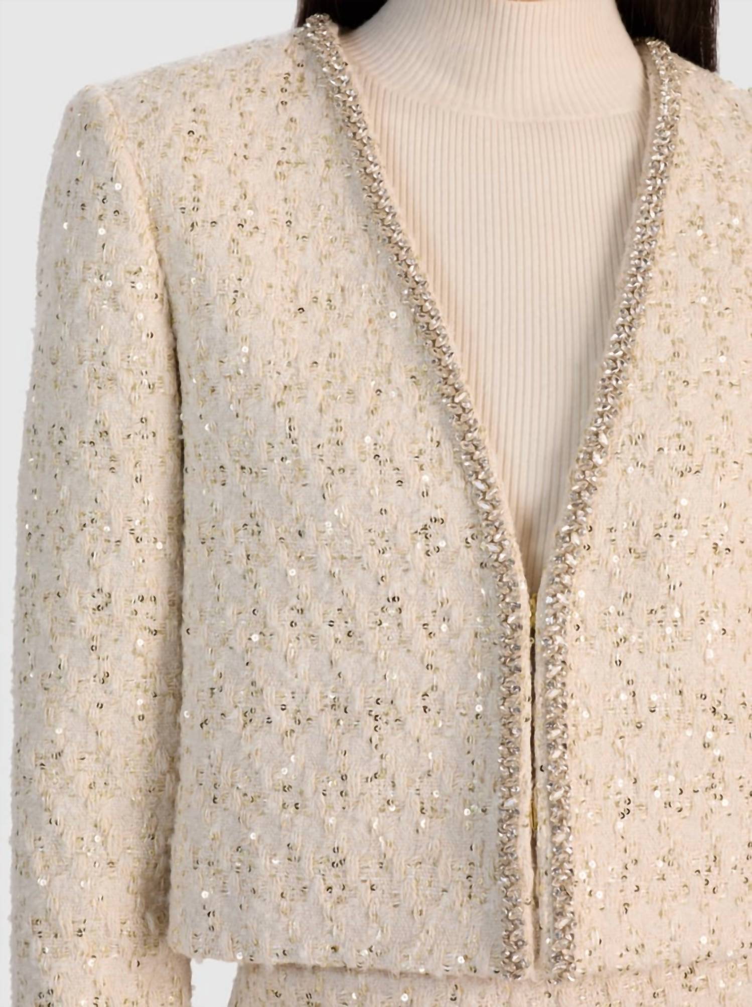 alice + olivia Kidman Embellished Tweed Jacket in natural - women's jacket - view 5