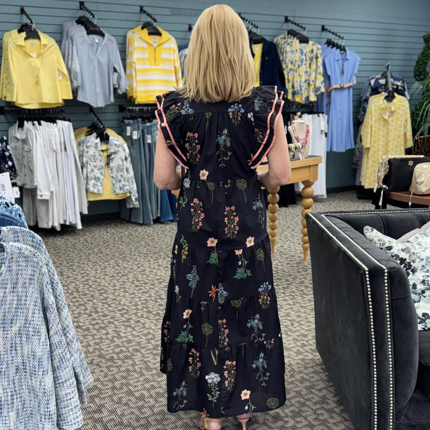 Umgee - Mix Floral Tiered Ruffle Midi Dress