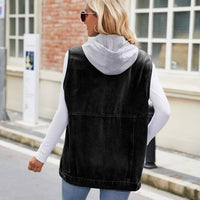 Miss Sparkling - Denim Vests With Hood