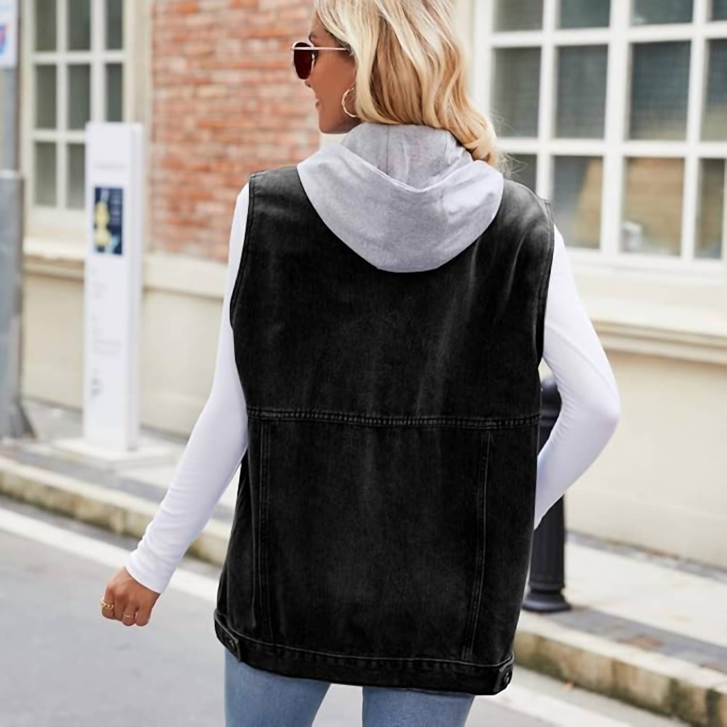 Miss Sparkling - Denim Vests With Hood