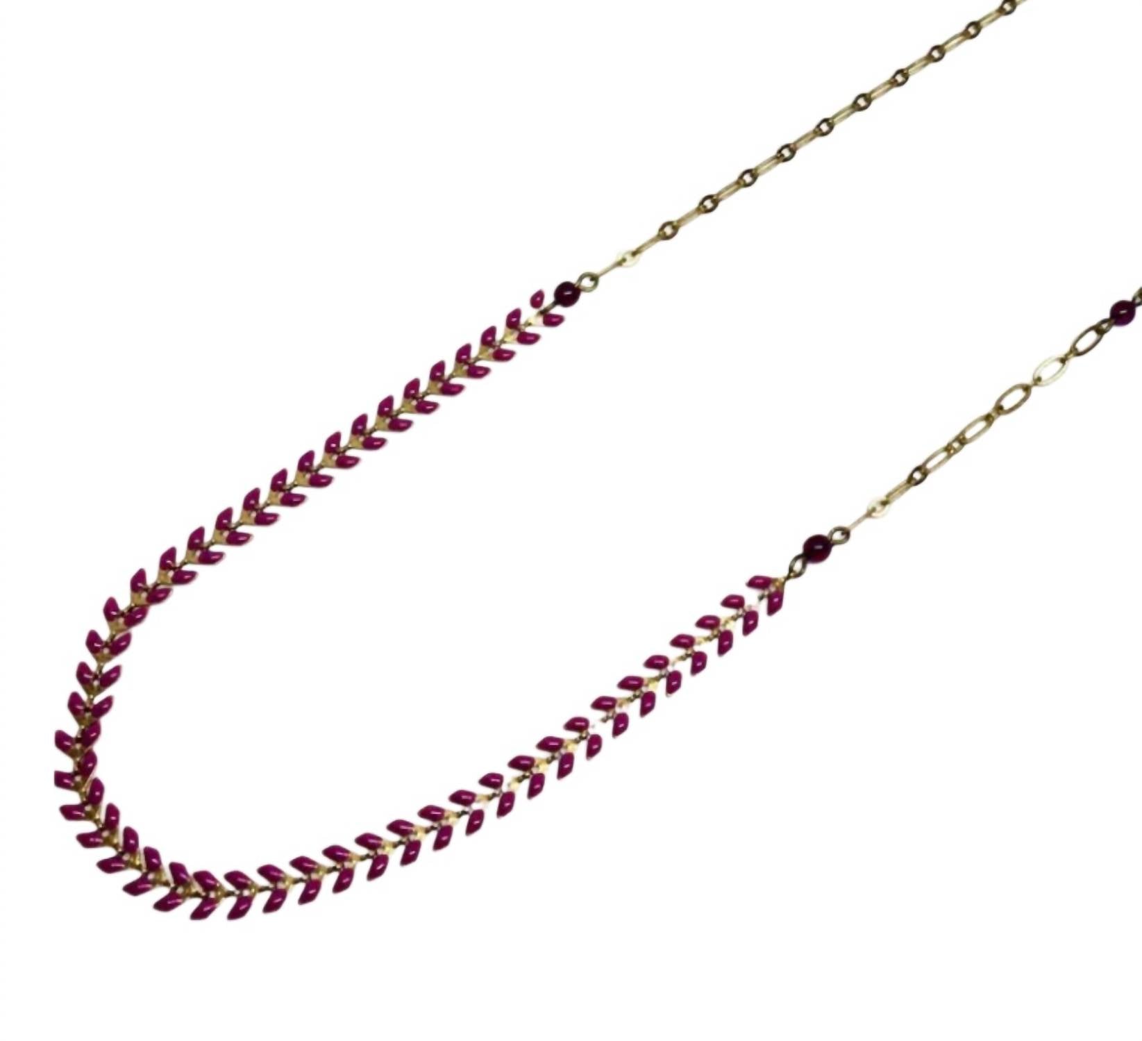 Nadine Delépine Women's Enameled Brass Leaf Chain And Glass Beads Necklace in purple - women's jewelry - alternate view