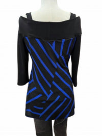 Joseph Ribkoff Women Striped Off The Shoulder Tunic in black royal - women's shirt - detail view