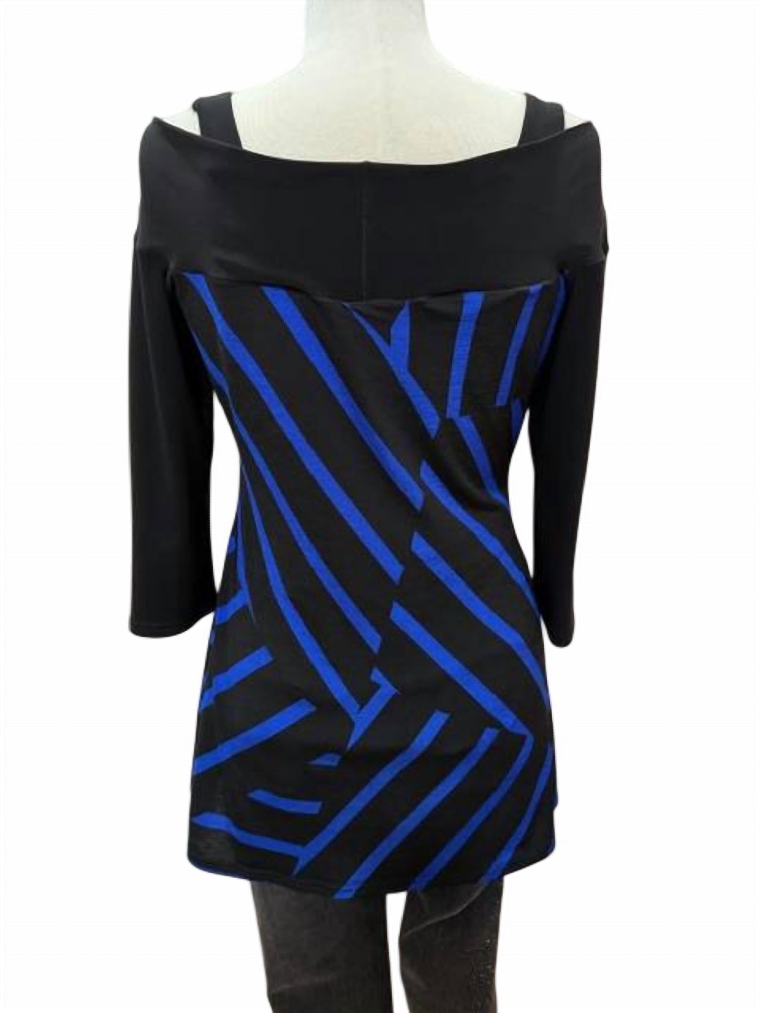 Joseph Ribkoff Women Striped Off The Shoulder Tunic in black royal - women's shirt - detail view