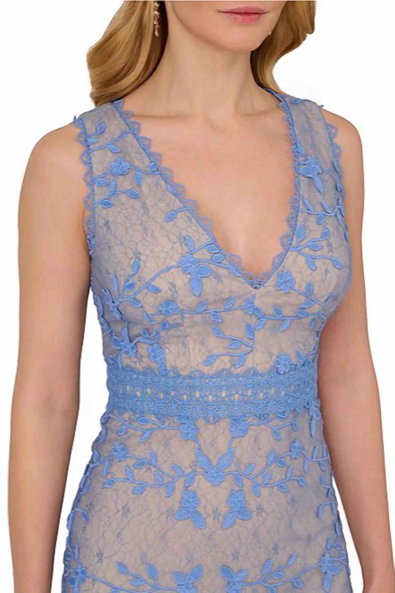 Adrianna Papell - Embroidered Lace Sheath Gown Dress