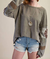 Easel Inside Out Washed Terry Pullover in faded olive - women's sweater - view 4