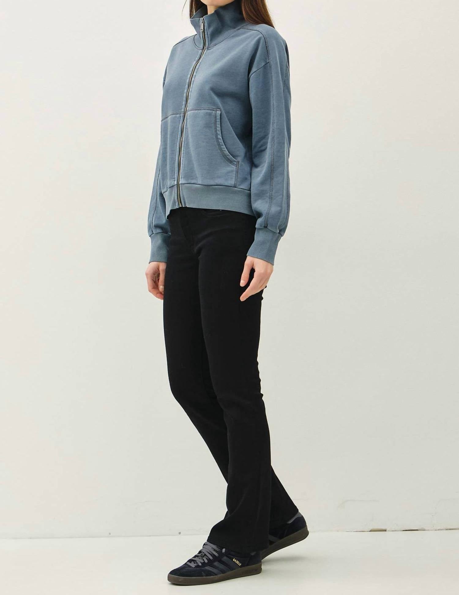 be cool Hillary Acid Wash Zip Sweatshirt in teal - women's top - detail view