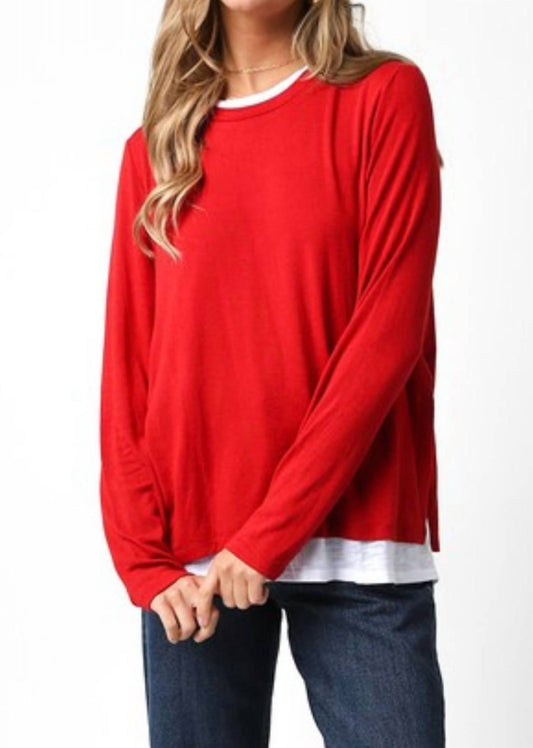 Olivaceous - Double Layer Crew Neck Sweater