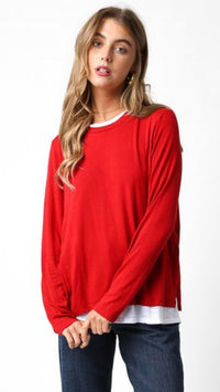 Olivaceous - Double Layer Crew Neck Sweater