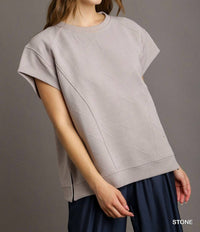 Umgee - Criss Cross Jacquard Sweatshirt Top