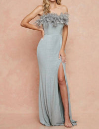 Maniju - Strapless Feather Gown