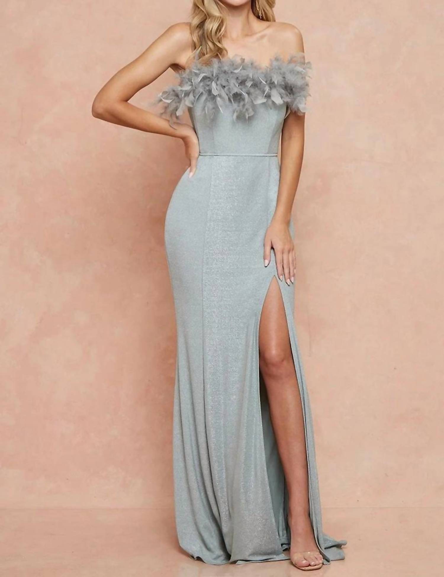 Maniju - Strapless Feather Gown