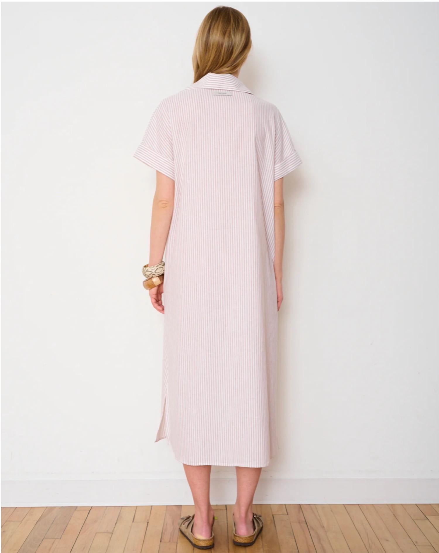 WE-AR4 Darla Midi Dress in beige stripe - women's dress - detail view