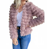 Amoli - Dressy Faux Fur Fringe Open Front Jacket Blazer