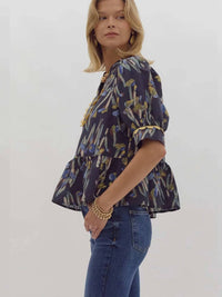 Entro - Scalloped Detail Printed Top