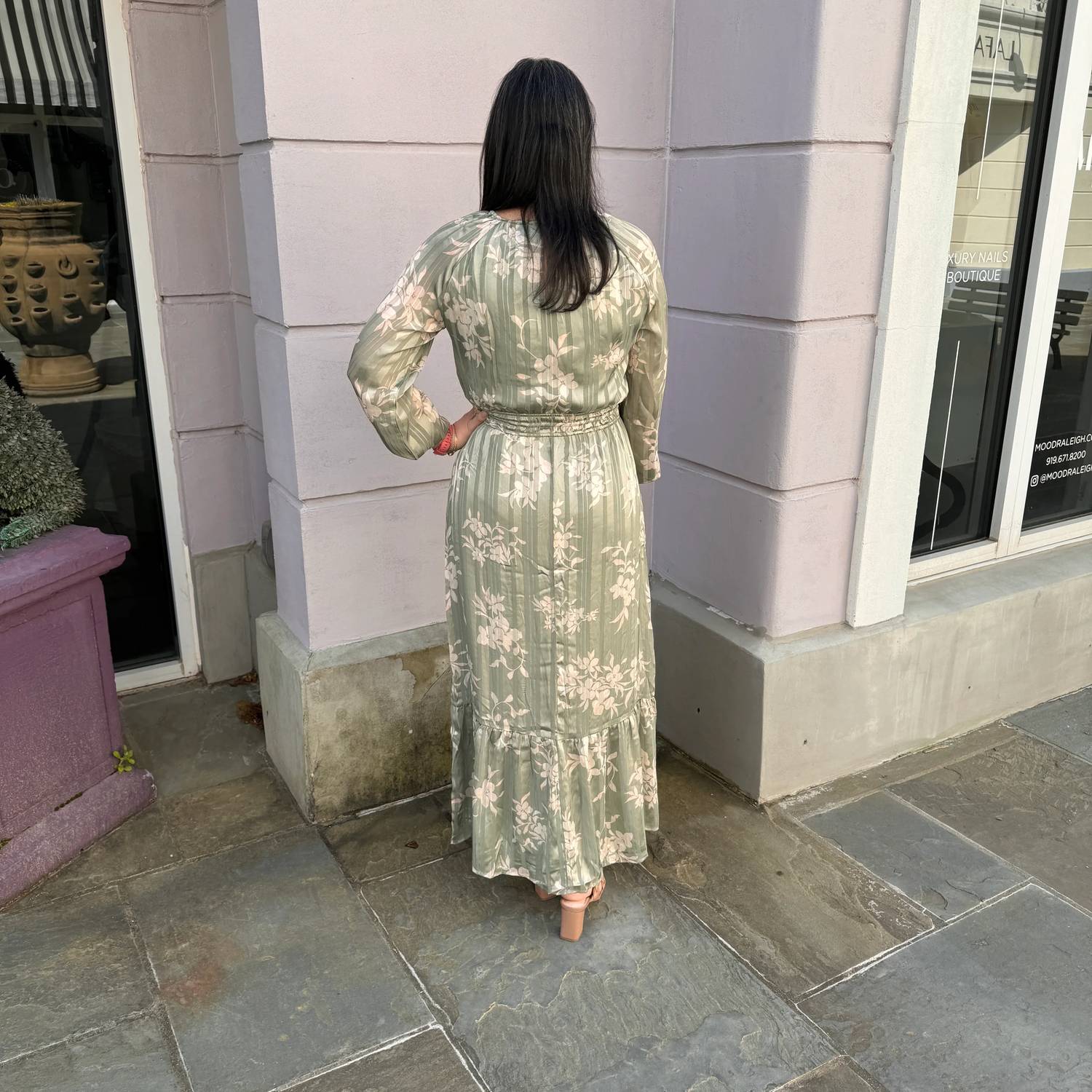 Apricot - Silhouette Floral Satin Shimmer Maxi Dress