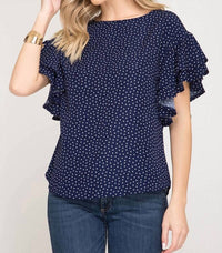 She + Sky - Double Ruffle Polka Dot Top