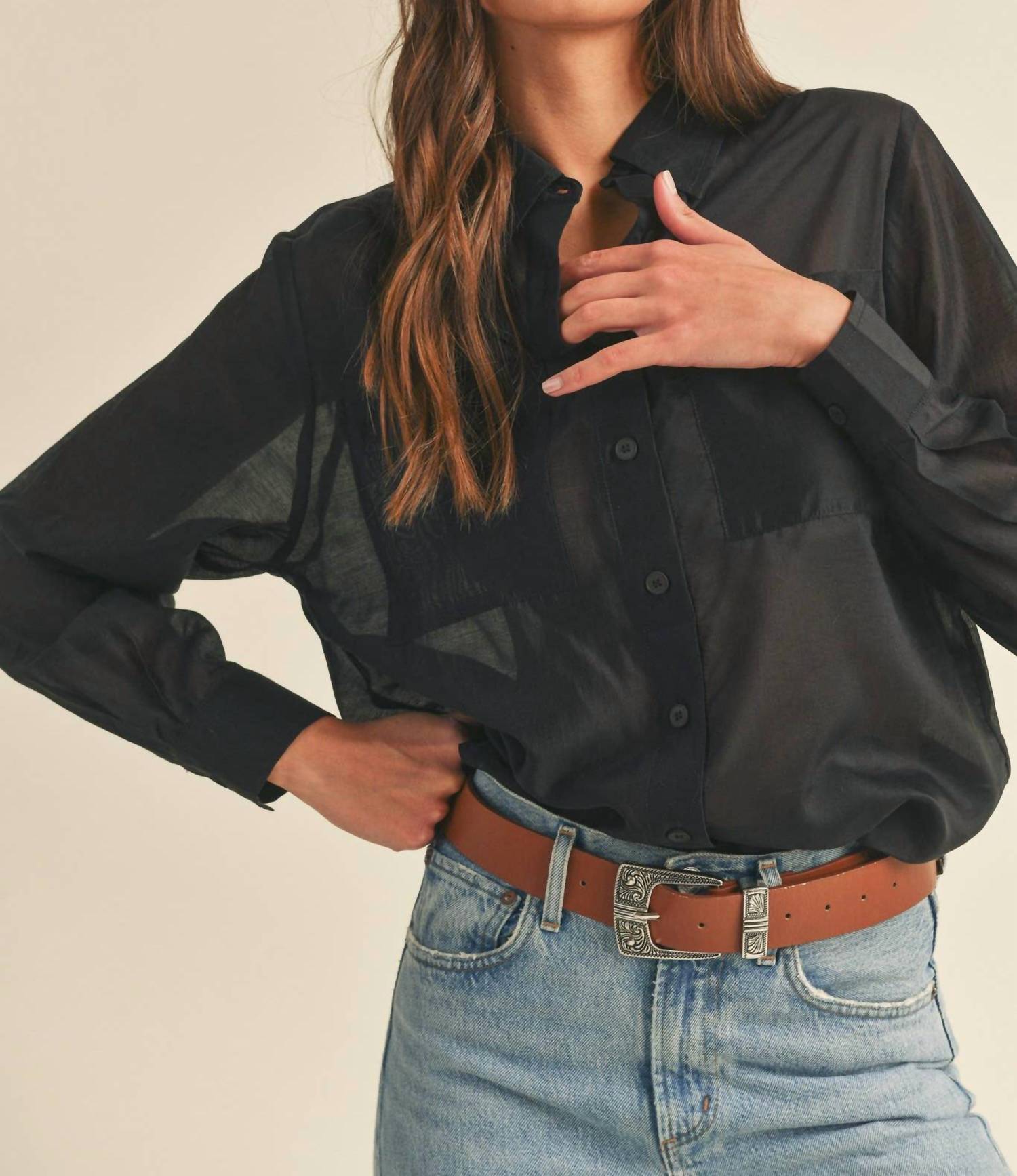 &Merci - SHEER COLLARED BUTTON-DOWN SHIRT