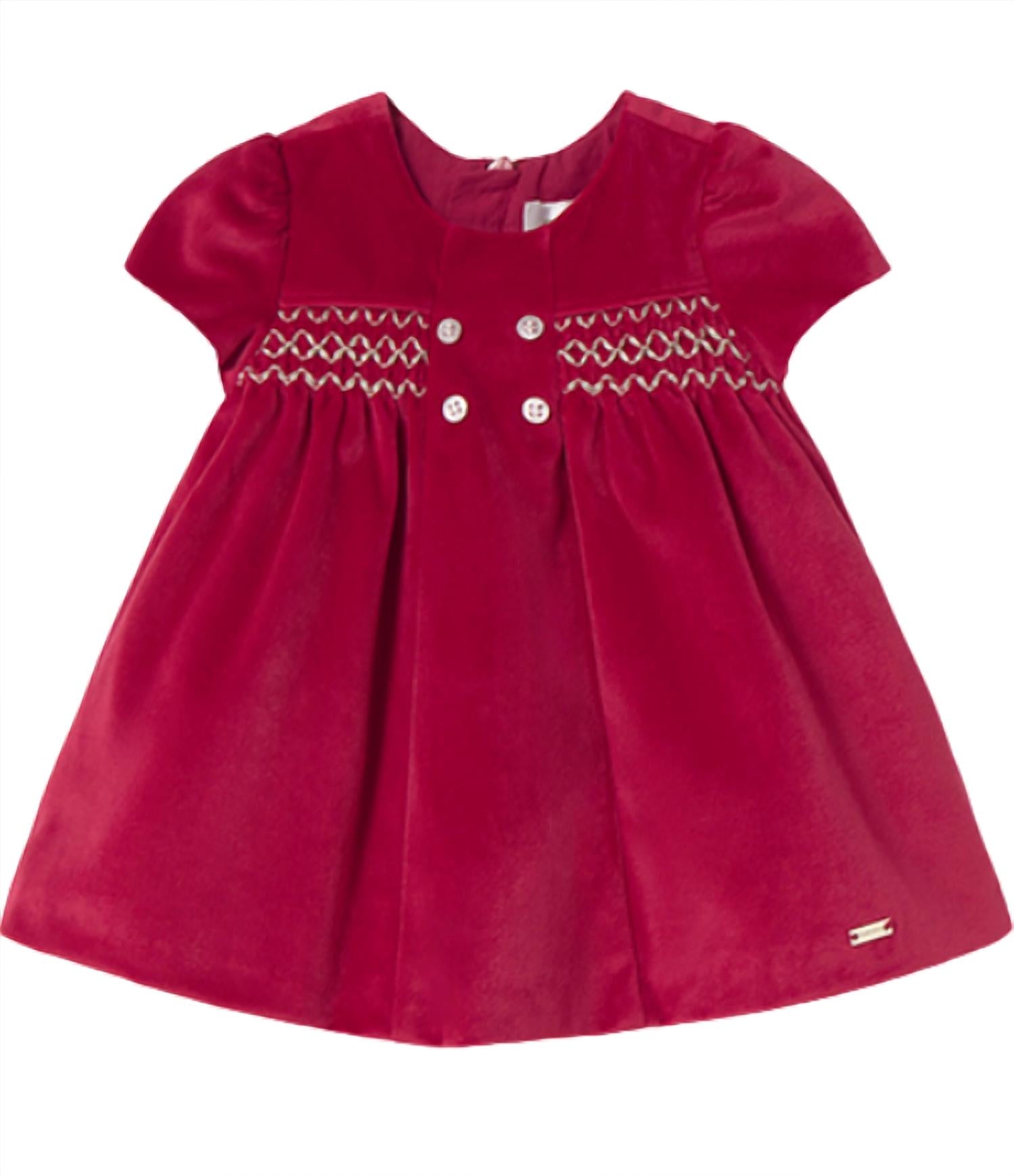Mayoral Kid's Short Sleeve Velvet Dress in red - kids' dress