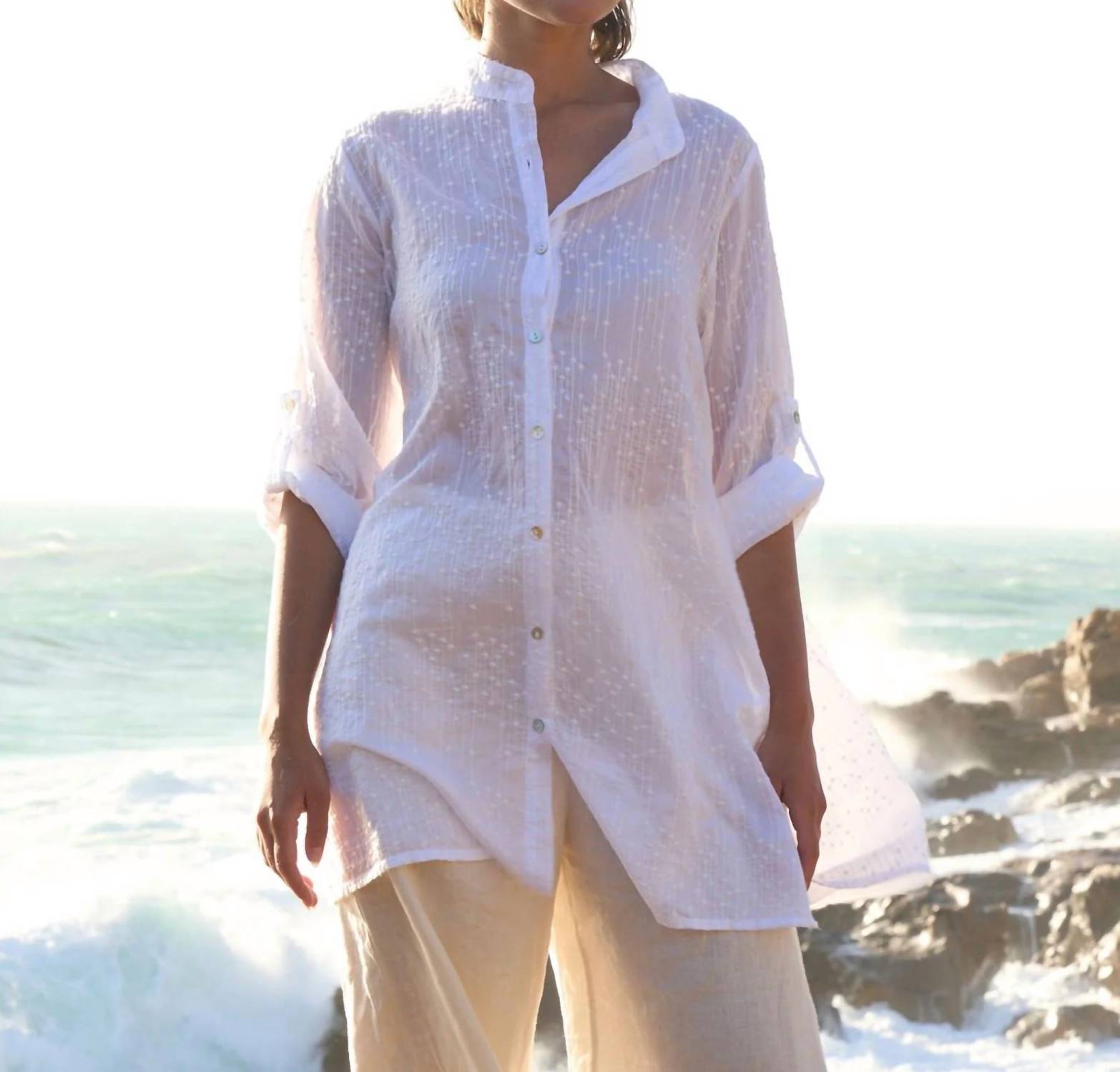 Blueberry - Sheer Button Up Tunic