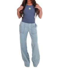 Bailey Rose - Women's Starfish Embroidery Ribbed Tank Top