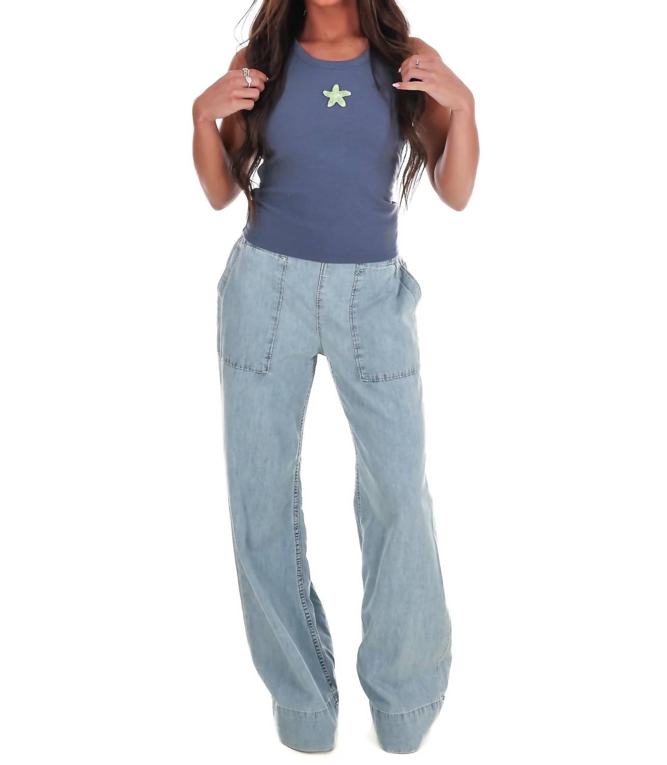 Bailey Rose - Women's Starfish Embroidery Ribbed Tank Top