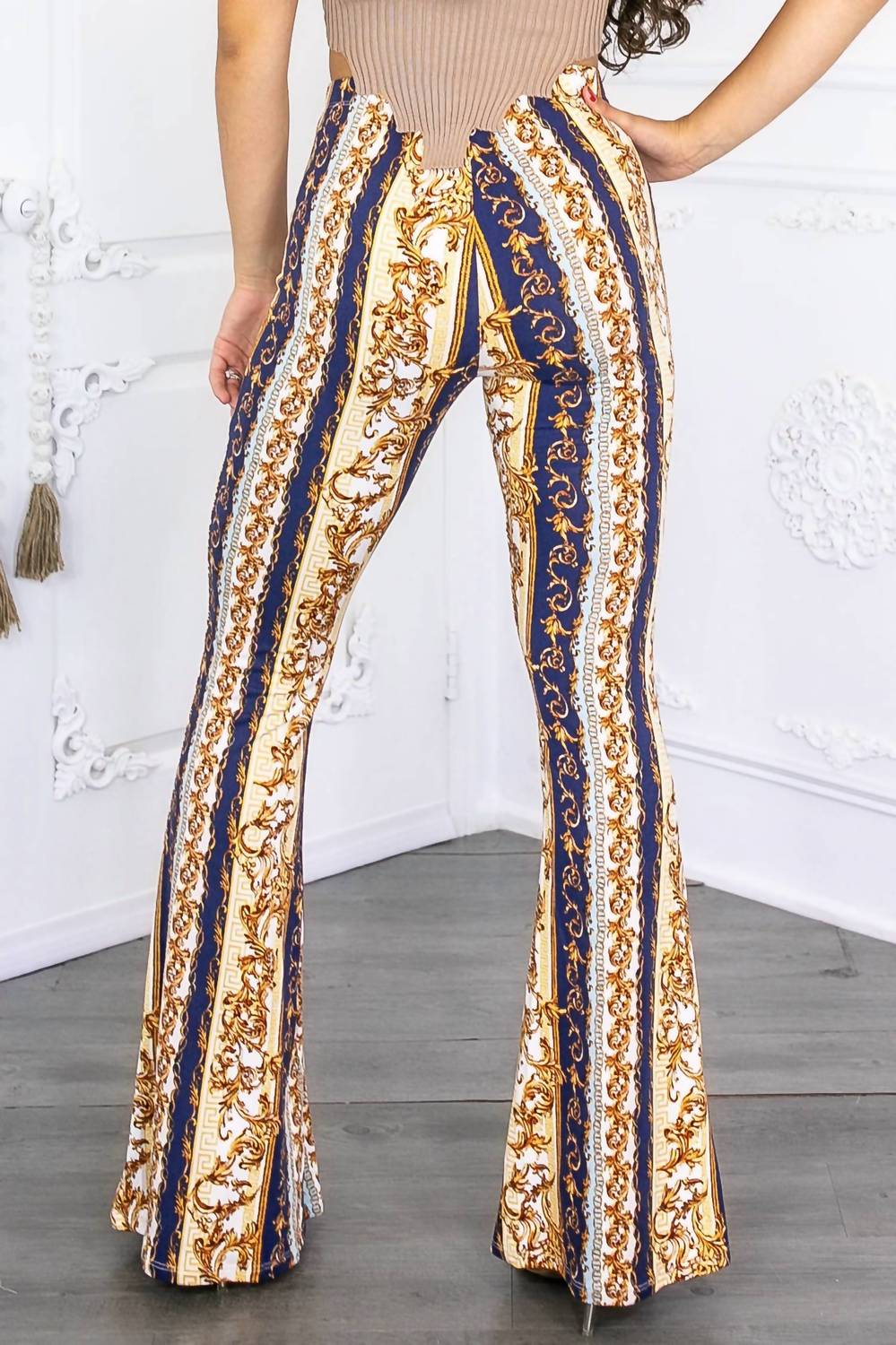 Surelymine - Paisley Print Buttery Soft Flare Bell Bottom