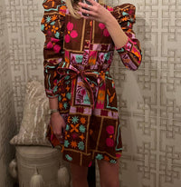Karlie - Floral Frame Puff Sleve Shirt Dress