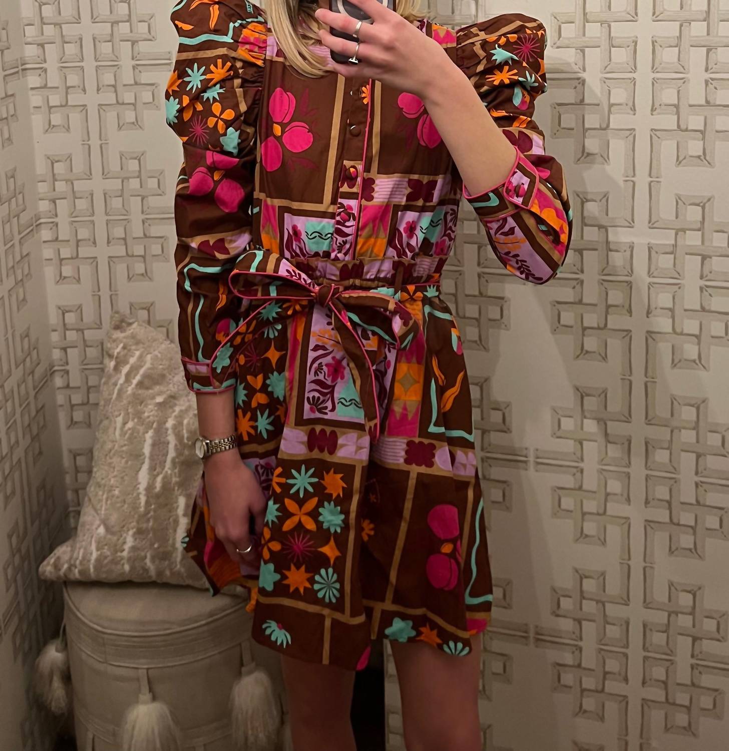 Karlie - Floral Frame Puff Sleve Shirt Dress