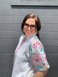 Thml - Ella Embroidered Puff Sleeve V-Neck Top