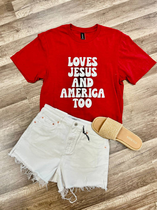 Gildan - Women's Loves Jesus And America Too Graphic T-shirt