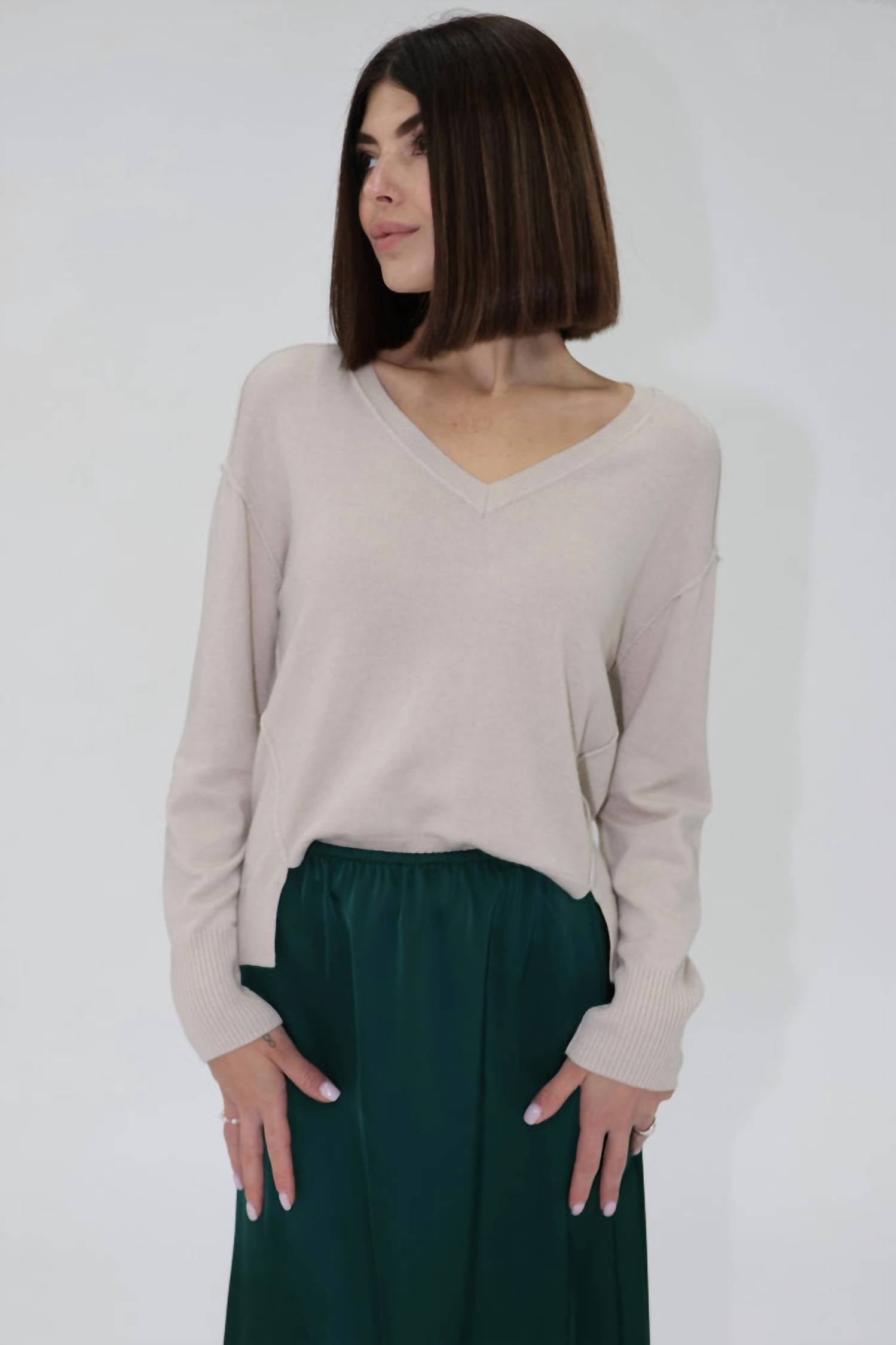 Another Love - Makenzi V Neck Drop Shoulder Sweater Top