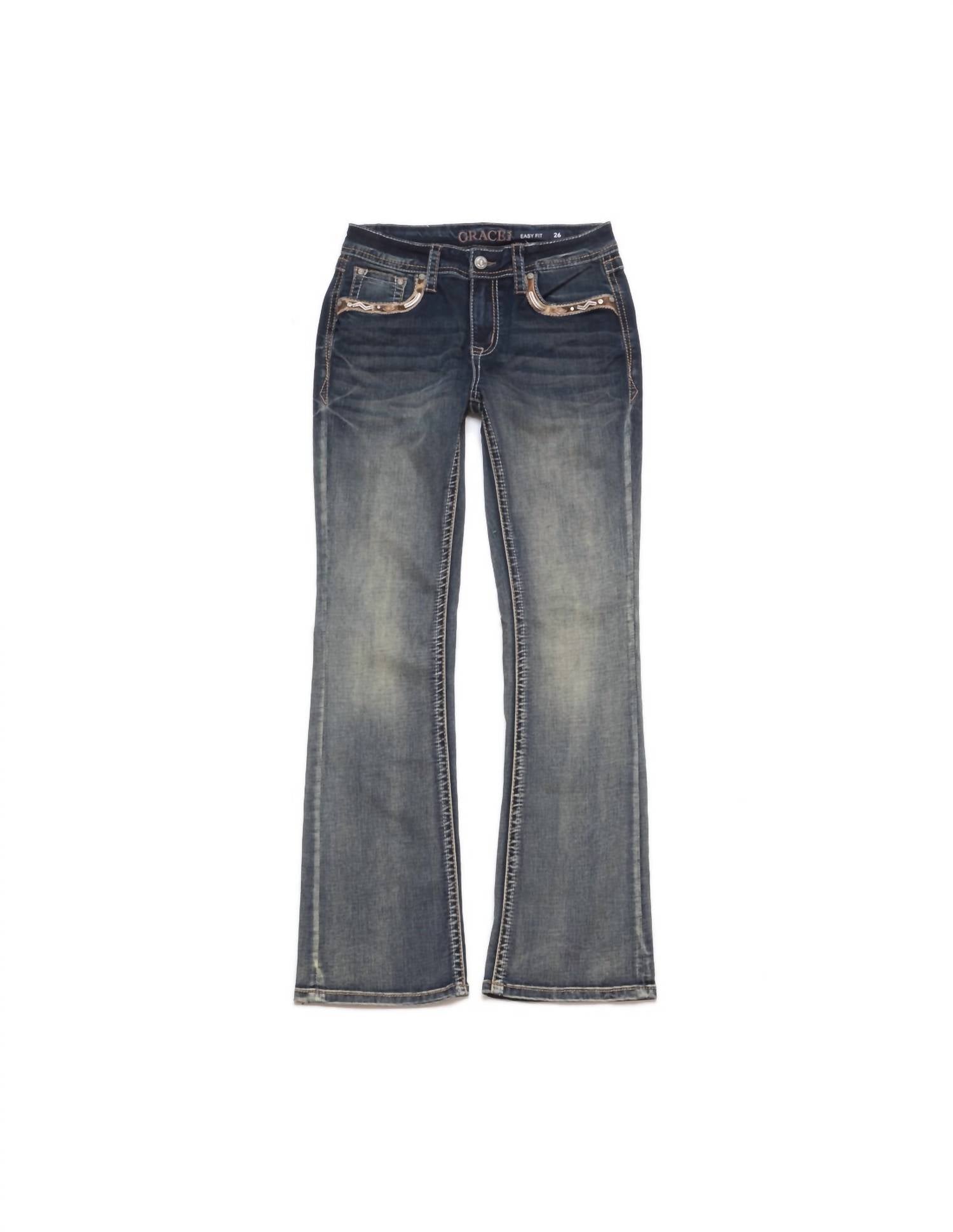 Grace In La - Women's Wash bootcut jeans with embroidered back pockets