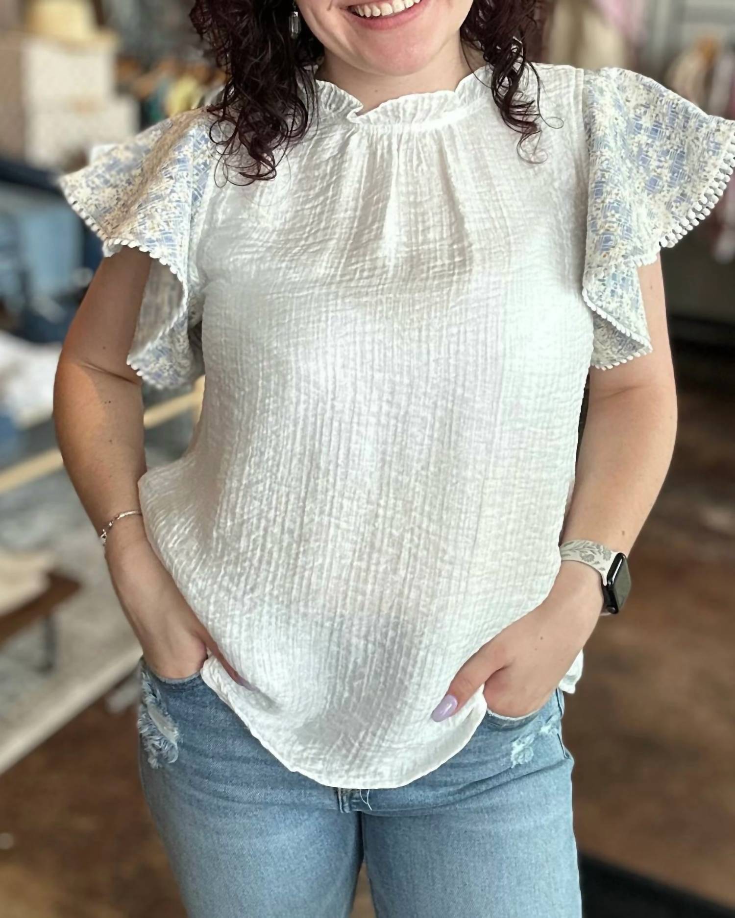 Thml - Mixed Media Flutter Sleeve Top