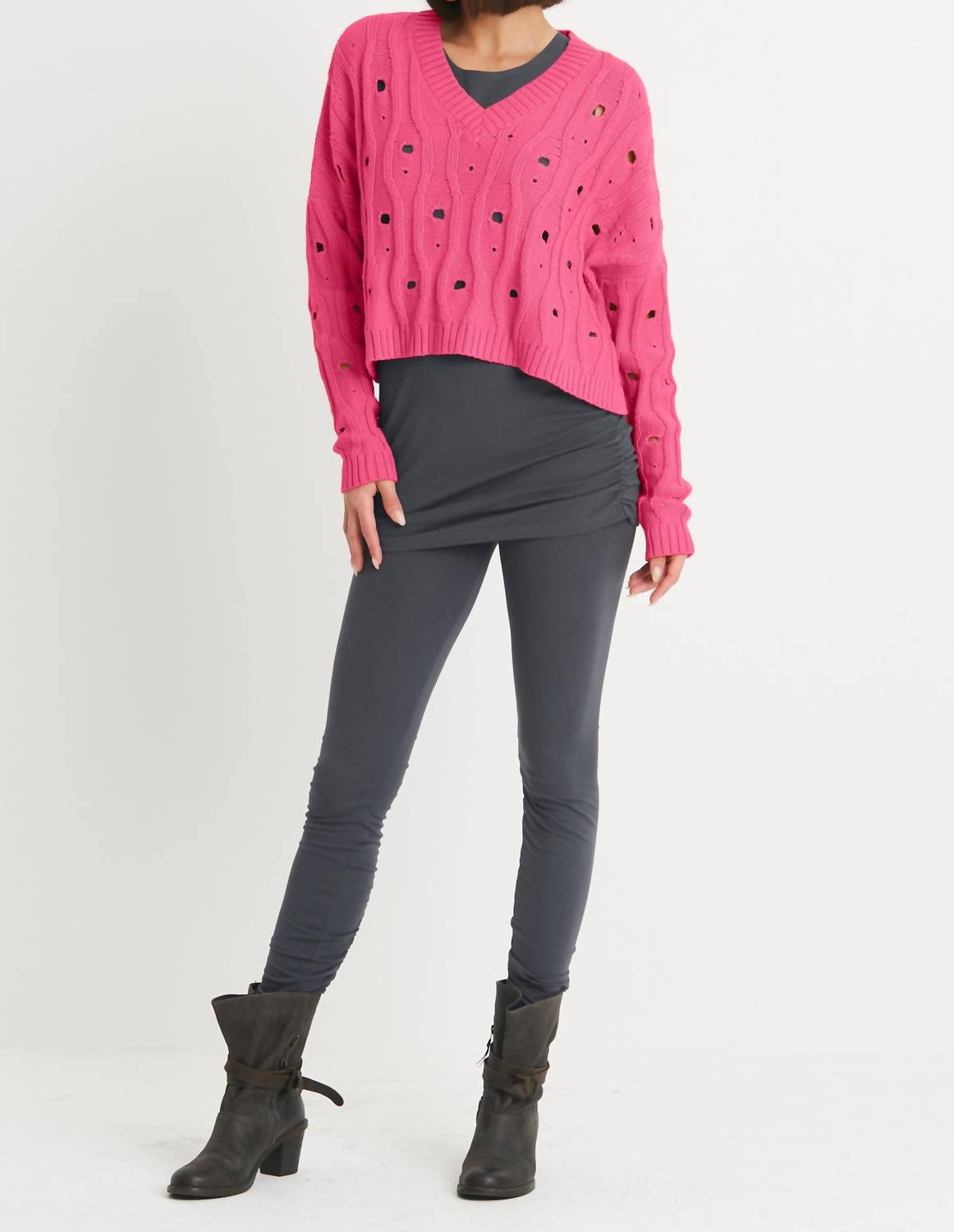 Planet By Lauren G. - Pima Cotton Moth Vneck Sweater