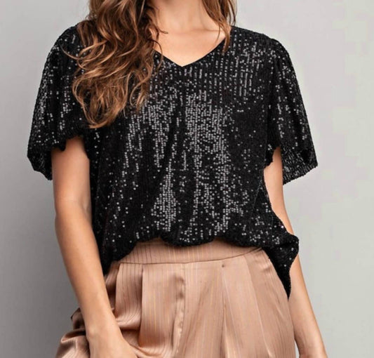 Ee:Some - Nichole Short Sleeve Sequin Top