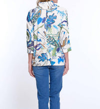Multiples Cowl Neck Kangaroo Pocket Top in multi - women's blouse - detail view