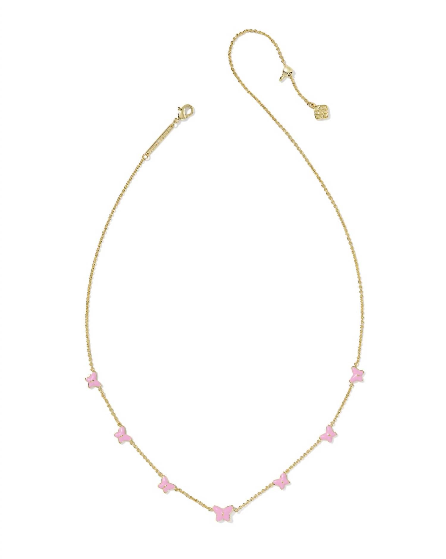 Kendra Scott Women's Lillia Butterfly Strand Necklace in gold pink enamel - women's jewelry - detail view