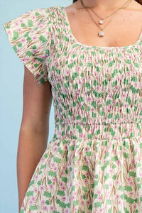 Gigio - Floral Tiered Elastic Waist Midi Dress