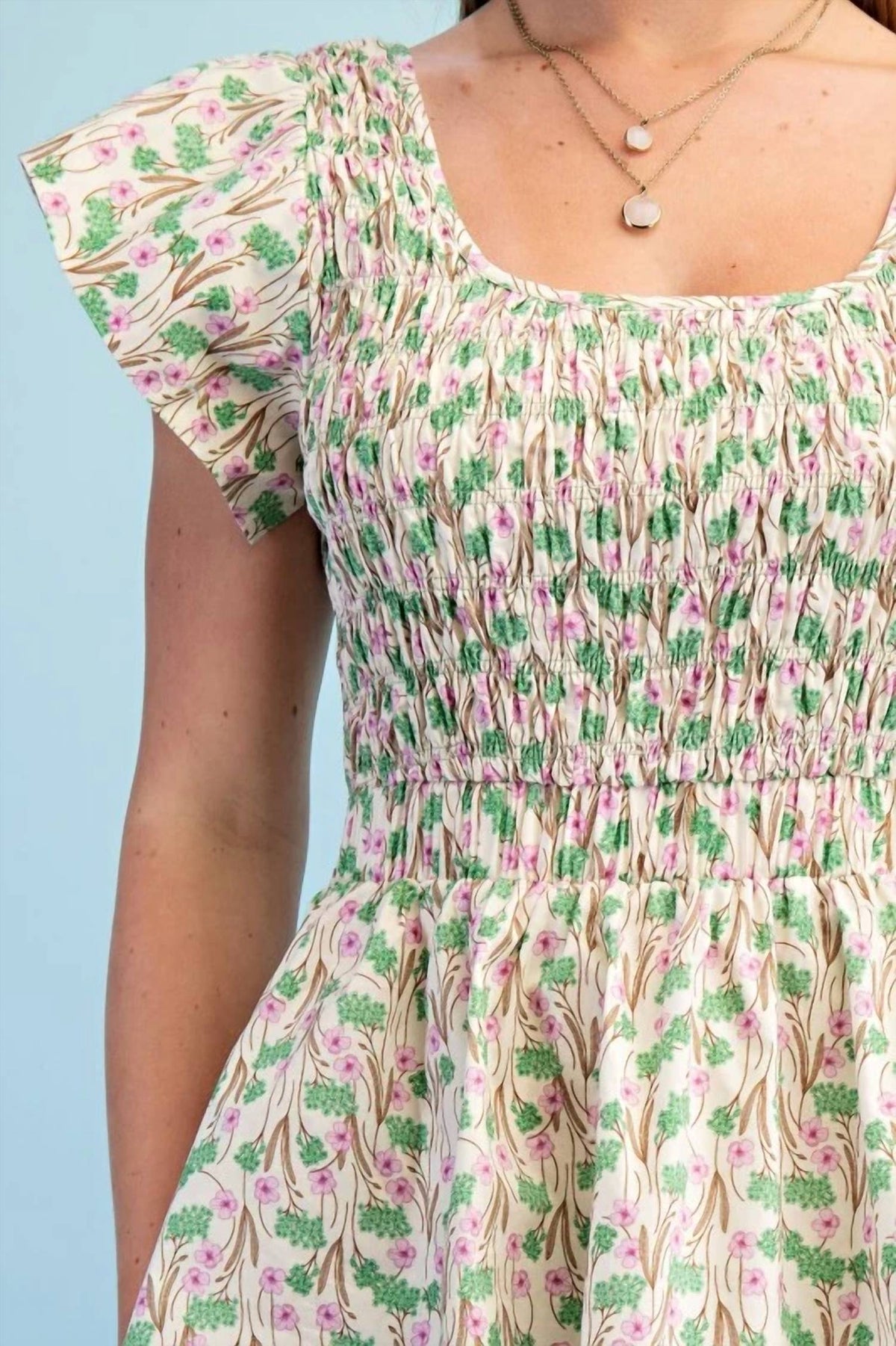 Gigio - Floral Tiered Elastic Waist Midi Dress