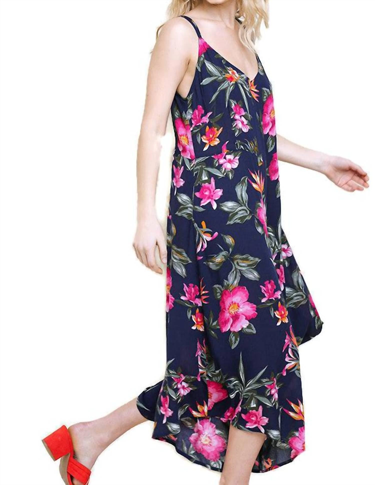 umgee Blooming Beauty Floral Jumpsuit in navy - women's pants - detail view