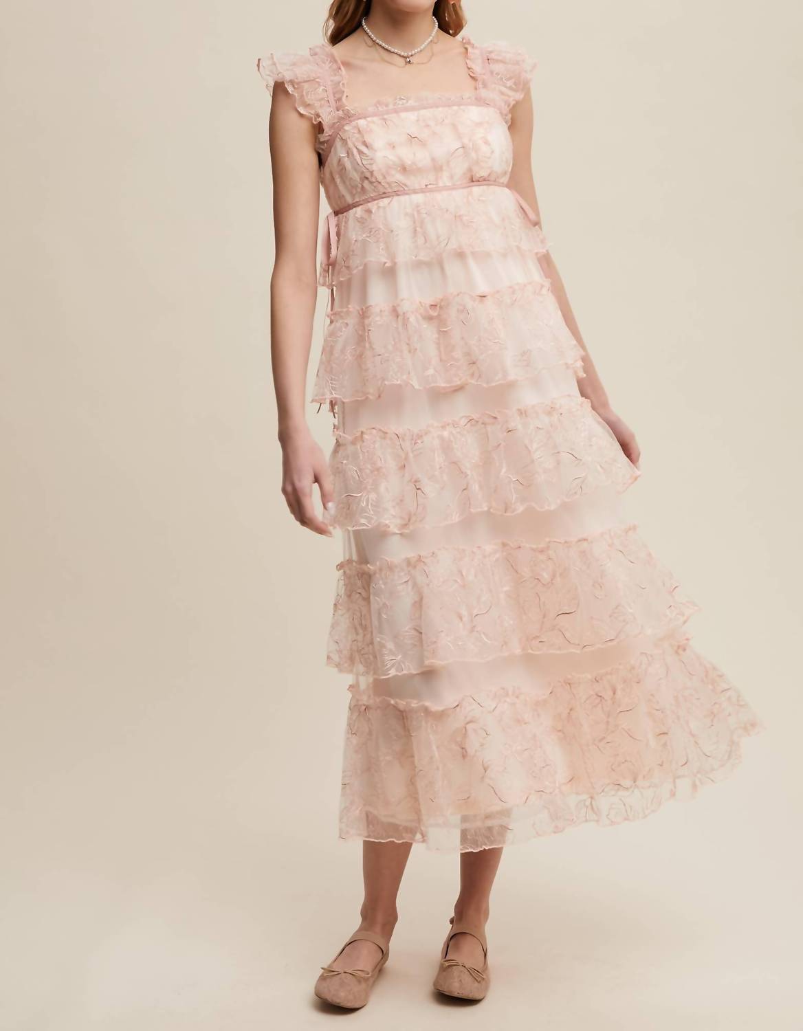 Listicle - Delicate Floral Embroidered Lace Maxi Dress