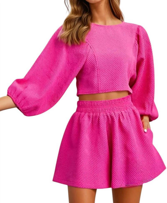 Glam - Catalina Round Neckline Balloon Sleeve Top & Short Set